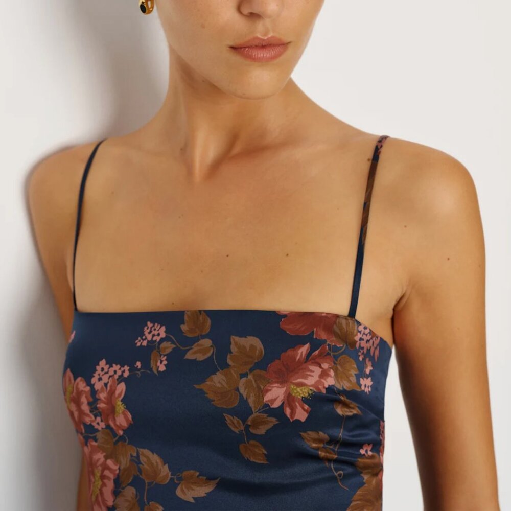 Reformation Frankie Silk Maxi Dress - Core Navy Red Floral Wedding Cocktail - Picture 2 of 10